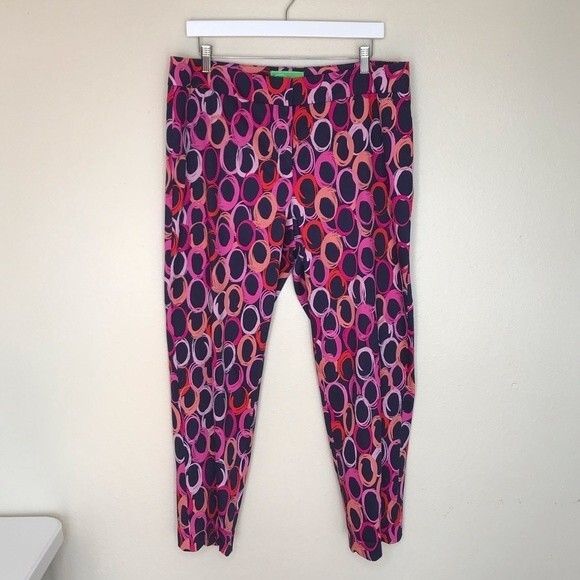 Pappagallo Navy Geometric Funky Circle Scalloped Hem Ankle Pants Women Size 12 - Picture 12 of 12